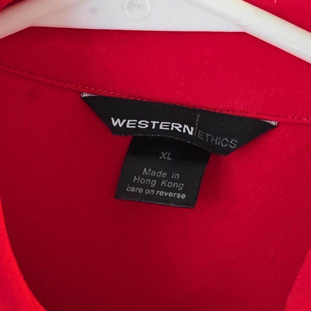Western Ethics Red Western Jersey w/Rhinestone Cowgirl Shirt Sz XL - Picture 3 of 8